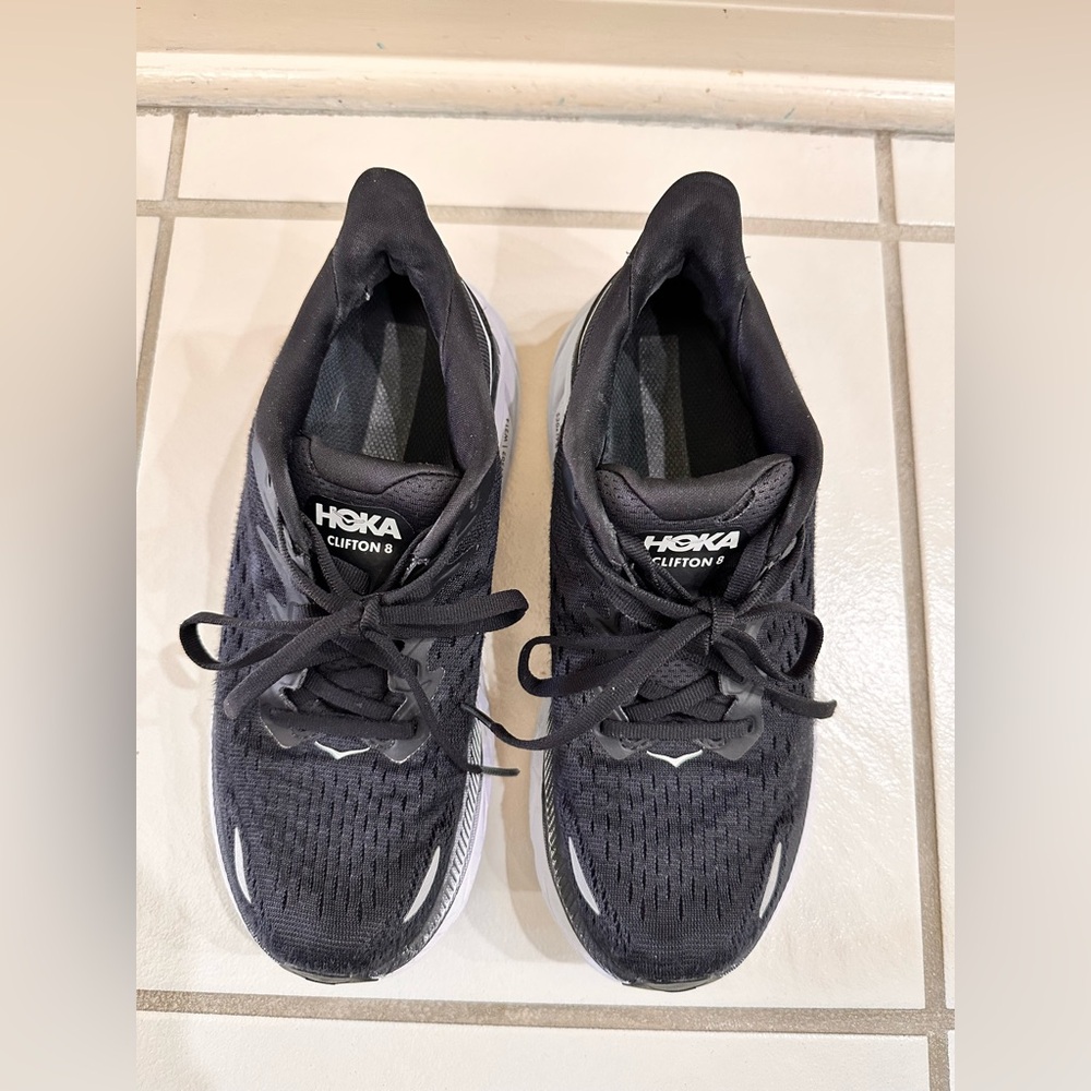 Womens Hoka One One Clifton 8 Black Running Sneakers Shoes 1119394 BWHT S: 6 B - Picture 9 of 10